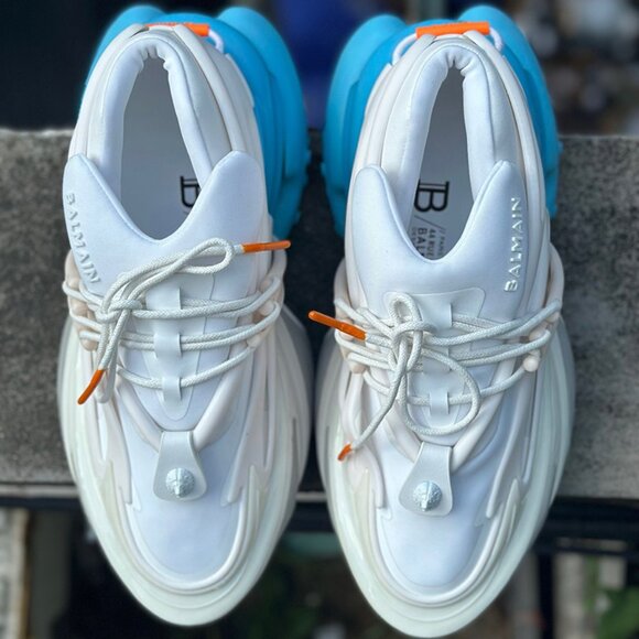 Balmain White And Blue Men's Unicorn Series Sneakers - Picture 2 of 9